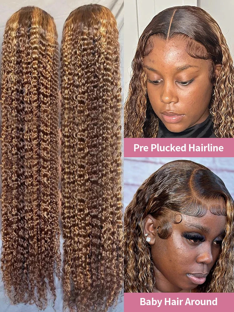 40 42 Inch Highlight Deep Wave 13x6 HD Lace Frontal Wig Human Hair Honey