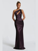 Solid Satin Cowl Neck Women's Dress Elegant Sleeveless Ruched Waist Fishtail Bodycon Lady Vestido 2026 Summer Party Dresses