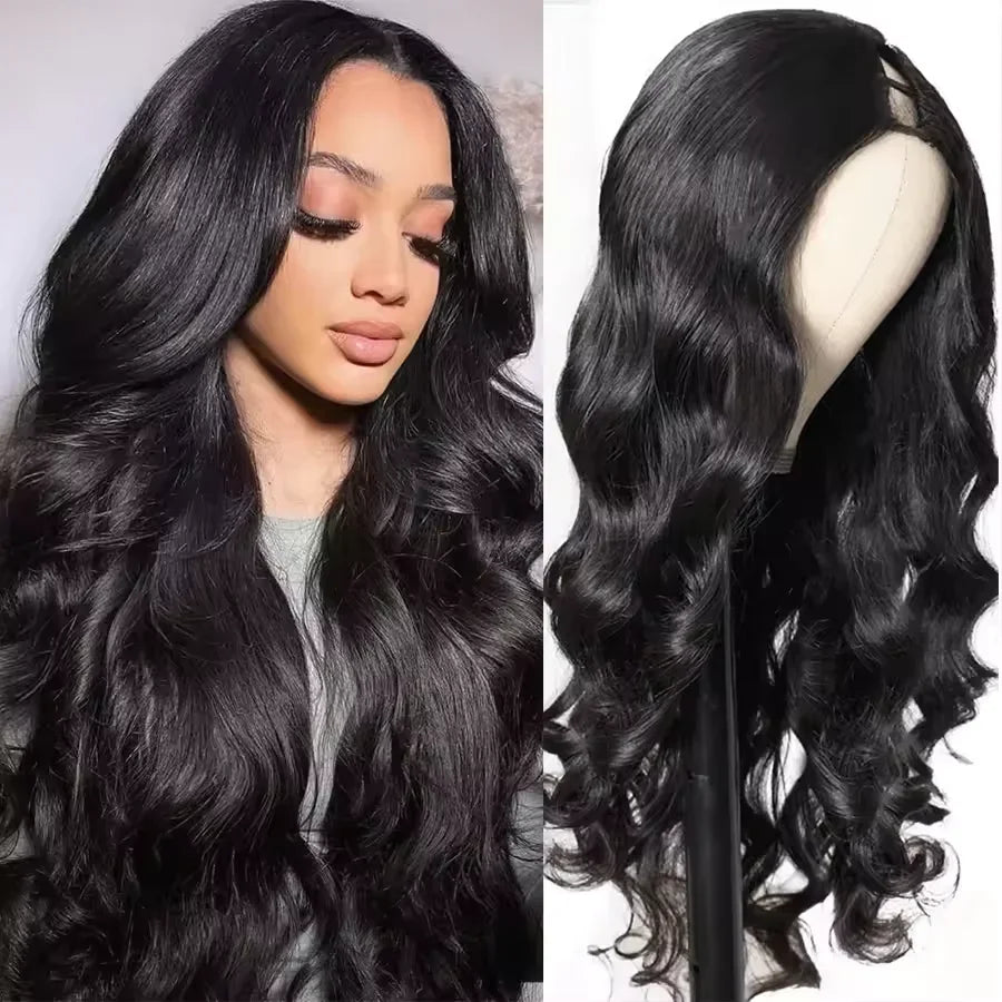 U Part V Part Body Wave Human Hair Wig 200 Density Upgrade 30 32 Inch Natural Color Brazilian Hair Wigs No Glue No Leave Out