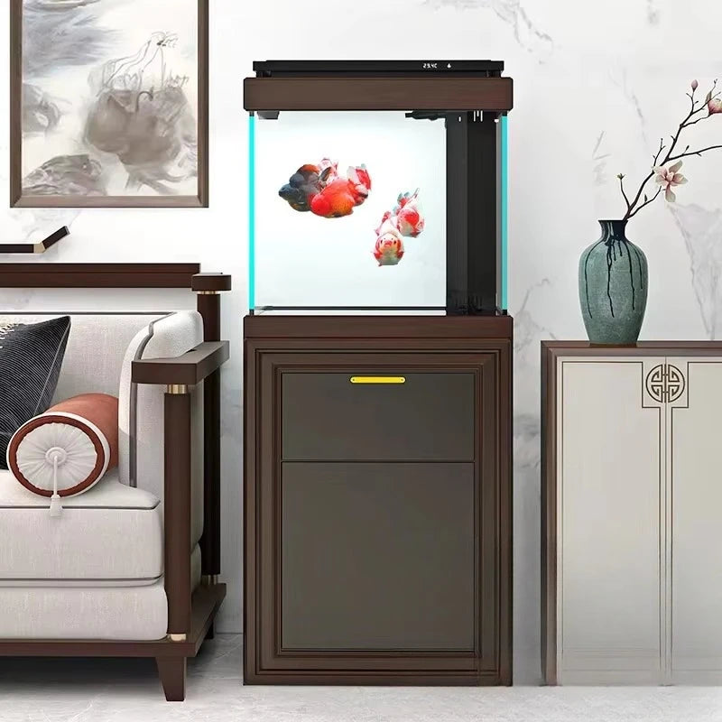 All-in-One AquariumModern Chinese Style Smart Fish Tank Bottom Filter Ultra White Glass Square Design For  Living Room