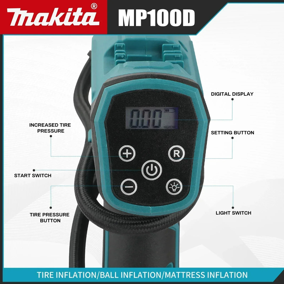 Makita DYS60 Automatic Cordless Inflator: Electric Air Pump,Car Tire Handheld Air Compressor, Compatible with Makita 18V Battery
