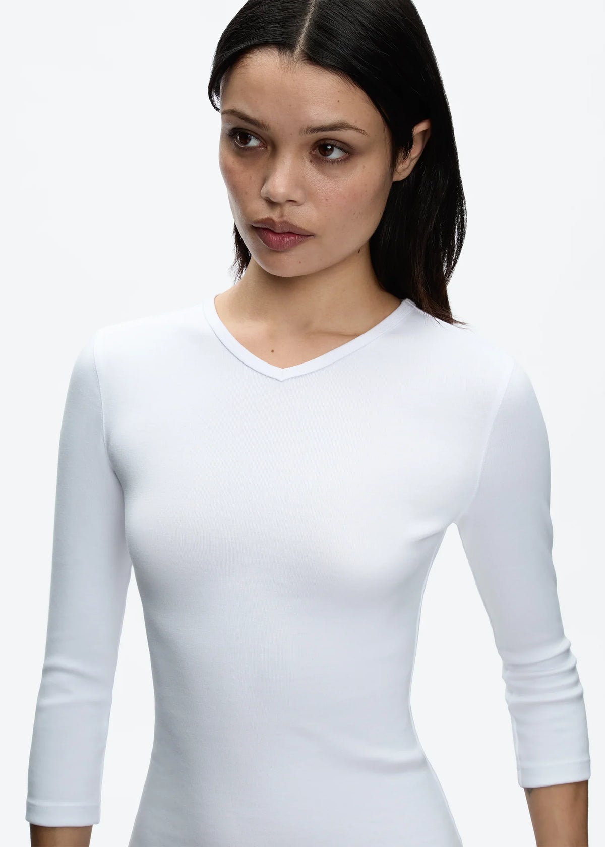 Tank Basic V-Neck Three-Quarter Sleeve Undershirt, Stretchy Solid Color Mid-Sleeve T-Shirt, Slim Fit Basic Undershirt, Slim Waist, Versatile Commuting Solid Color Undershirt