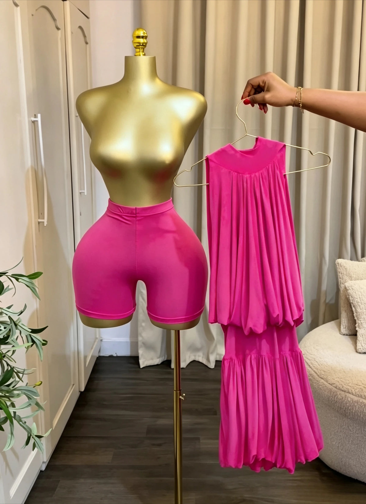 CM.YAYA Women Dress Sleeveless Halter Ruched Ball Gown Mini Dress with Shorts 2026 Beach Party Elegant Holiday Birthday Outfits