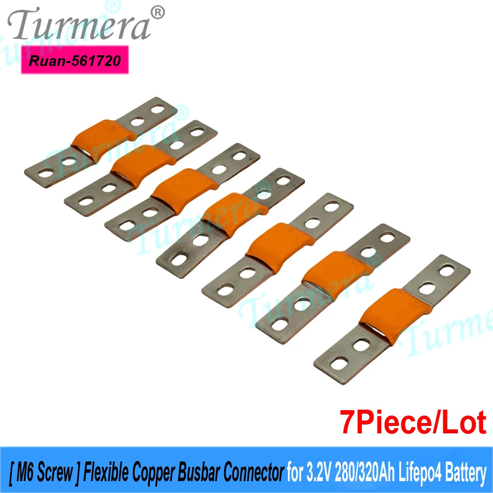 Turmera 24V 48V 12V Lifepo4 Battery Flexible Busbar Copper Connecter Hole to Hole 56mm 2mm 400A for 280Ah 320Ah Lifepo4 Battery
