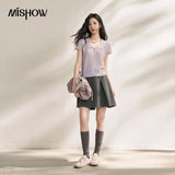 MISHOW New Linen Blended Collar Knitted T-shirt Short Sleeved Women's 2026 Summer Wave Edge Casual Short Thin Top MXF21Z3105