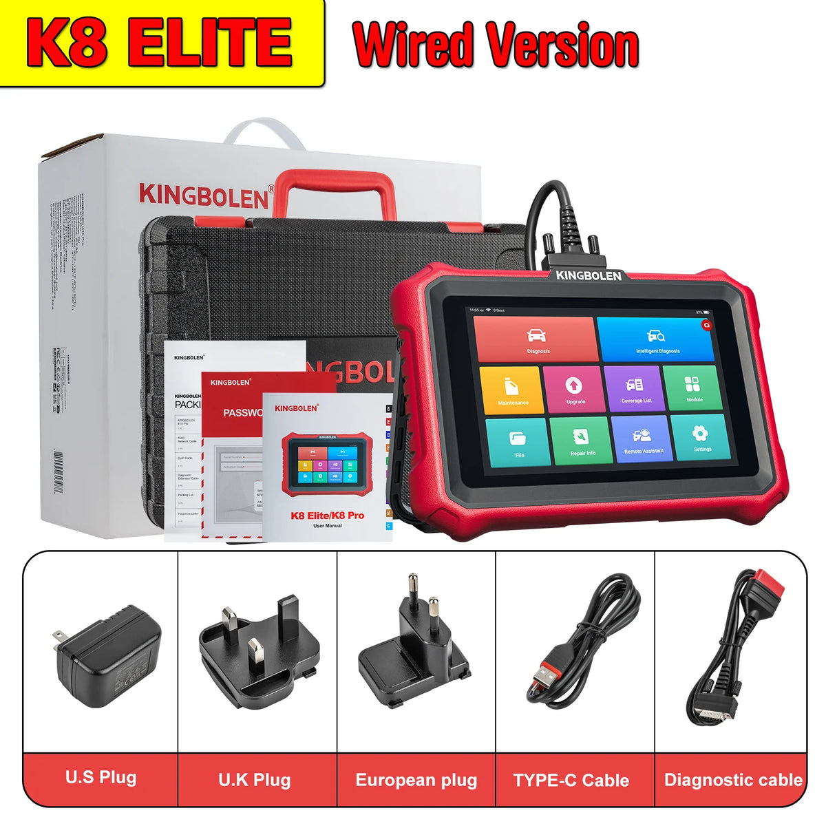 KINGBOLEN K8 PRO Bluetooth OBD2 Scanner ECU Coding Bidirectionnal 40+ Service CANFD DOIP FCA All System Car Diagnostic Tools