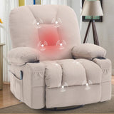 Rocker Recliner Chairs for Adults, Swivel Recliners with Massage and Heat, Fabric Overstuffed Glider with Cup, Customized
