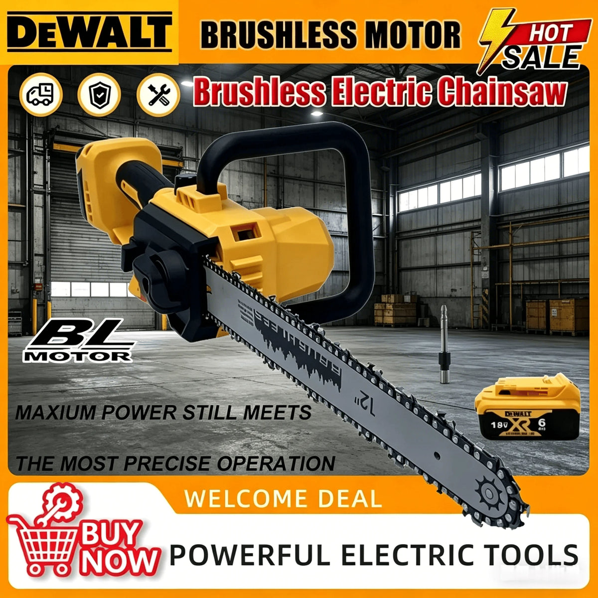 Dewalt Cordless Chain Saw, Electric Saw with Automatic Oiler and Chainsaw Dehydration for Tree Cutting and Logging Tools