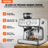 SucceBuy Espresso Machine with Grinder 15 Bar Semi-Automatic Espresso Coffee Maker with Milk Frother Steam Wand