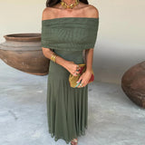 Women Diagonal Collar Summer Solid Long Dress Female Sleeveless Backless Pleated Party Dress 2023 Casual Streetwear Maxi Dresses