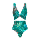 Flaxmaker Women Sexy Sleeveless Bikini Sets And Skirt Vintage Printed Reversible Mix and Match Marine Organism Bathing Suit