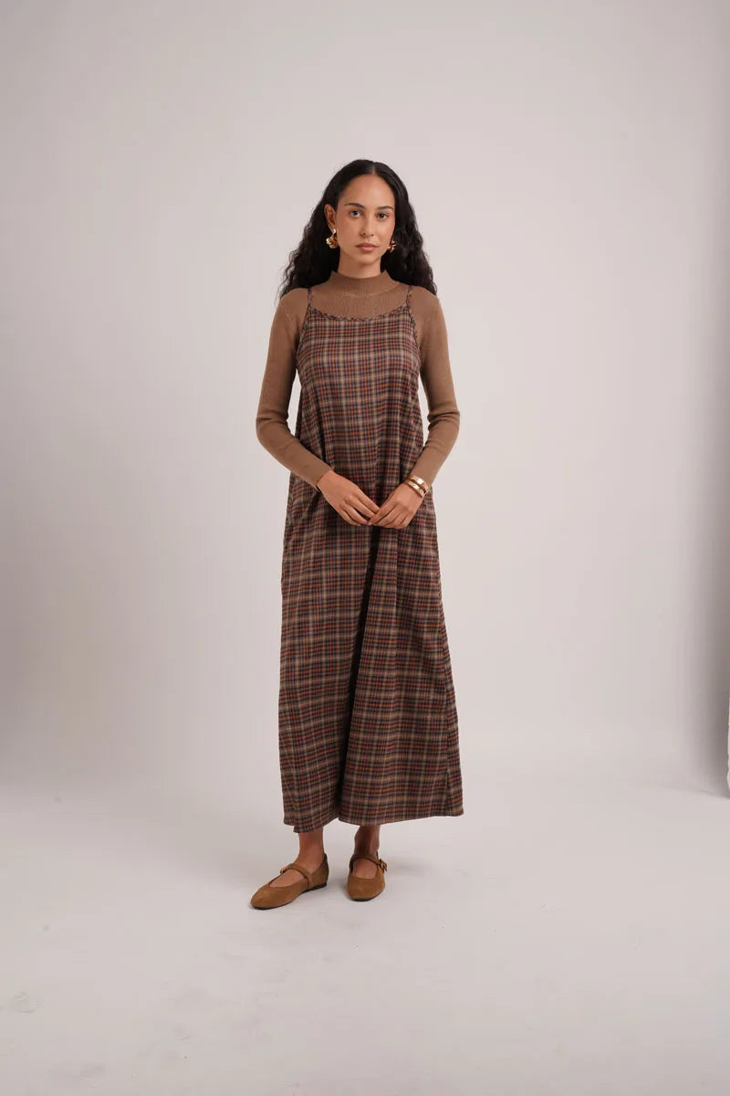 AS AW26 Fashion Plaid slip dress match knit wide-rib cardigan Knit mockneck top woman clothes