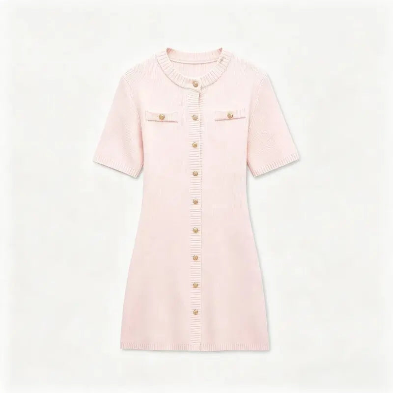 Spring 2025 Women's Slim Fit Long Black Knitted Midi Dress Fashionable Versatile Button Decorated Commute Ready City Style