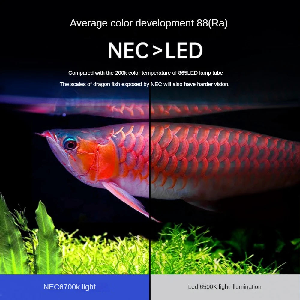NEC Aquarium Light Amphibious Fish Tank Arowana Red Light Tube 98-163cm Full Spectrum 3000K/6700K/15000K Help Fish Color Growing