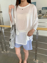 Summer Women's Casual Loose T-shirt Solid Color Round Neck Short Sleeved Top for Comfortable Fashion