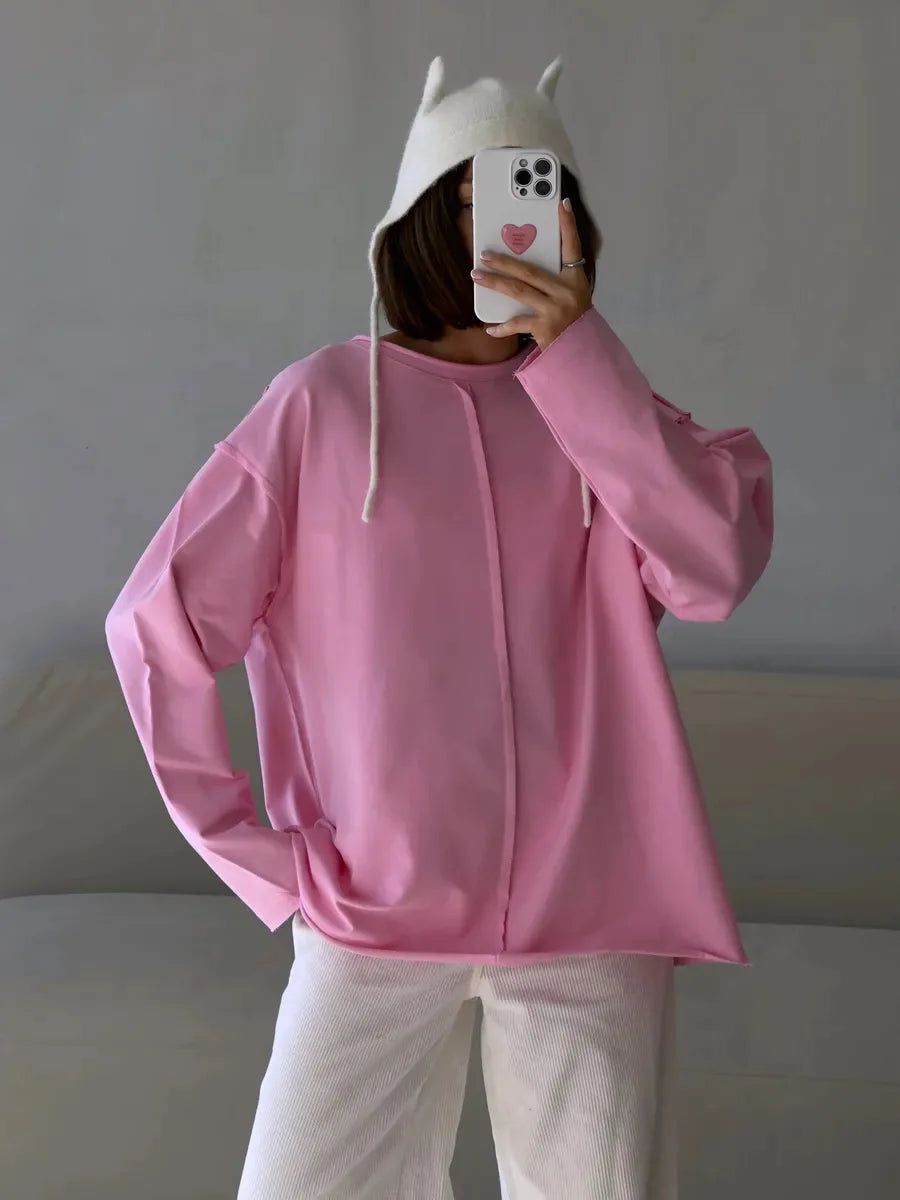 New Autumn Women's Cotton T-Shirt Long Sleeve Top Oversized Round Neck Pullovers 2026 Female Clothes Soft Basic Loose Shirts