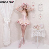 REDDACHiC Satin Coquette Women Tube Dress Strapless Lace Up Back Boned Tiered Ruffle Mini Dress Birthday Party Summer Clothes
