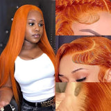 30 Inch Straight Orange Ginger Lace Front Wigs Human Hair 350 Colored