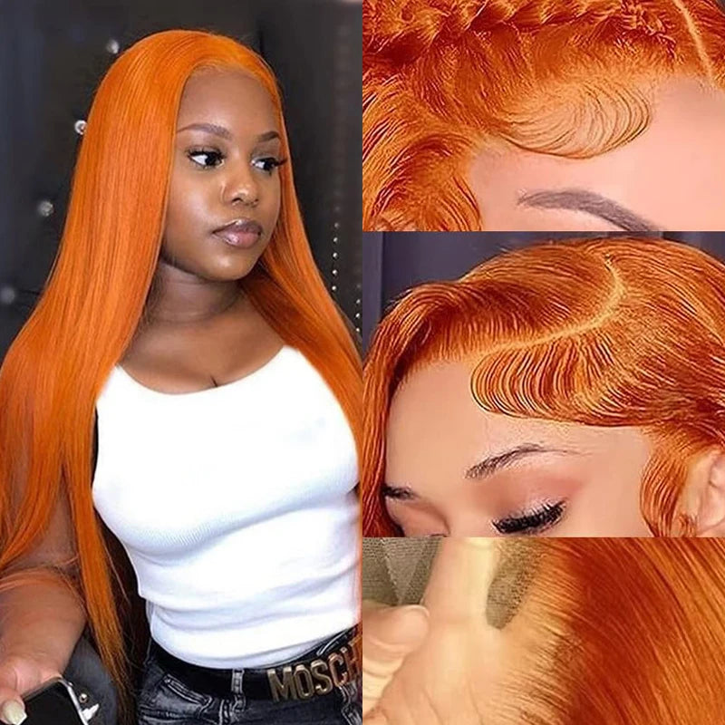 30 Inch Straight Orange Ginger Lace Front Wigs Human Hair 350 Colored