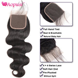 Aopusi Body Wave Bundles With Closure Brazilian Human Hair Weave Bundles With Closure Hair Extension 3/4 Bundles With Closure