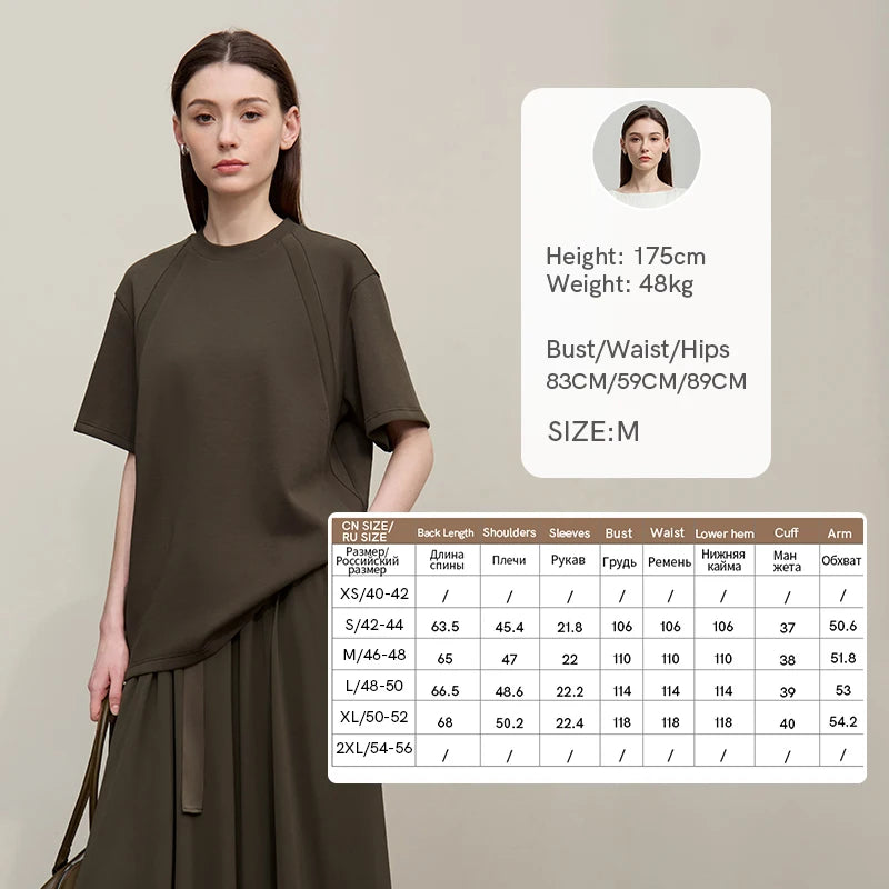 Amii Women's Tee Shirt 2026 Summer New O-Neck Stretch Cotton T-shirt Women Basic Ribbed Trim Versatile Short Sleeve Top 12622162