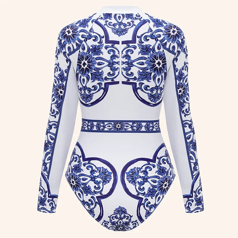 Women New Surfing Sport Swimsuit Long Sleeves One Piece Swimsuit Swimwear Solid Monokini Bathing Suit Tropical Bodysuit Female