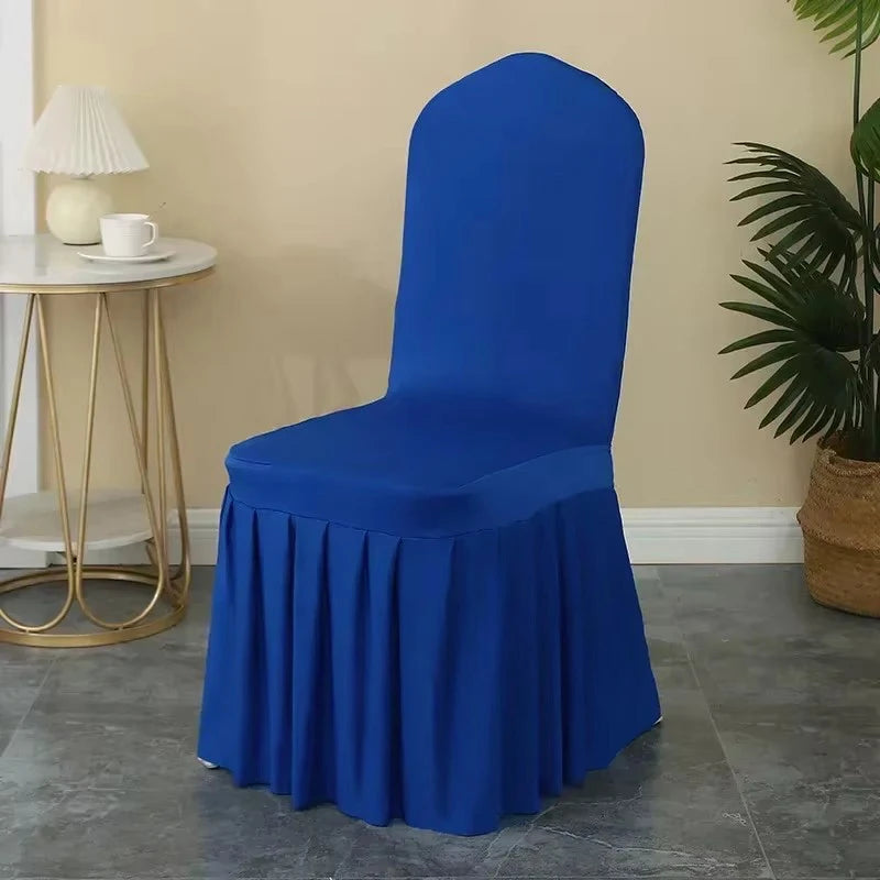 50/100pcs White Spandex Chair Cover Pleated Skirt Seat Protector Covers Hotel Banquet Party Events Wedding Decoration