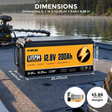 RVPOZWER LiFePO4 Lithium Battery 12V 200Ah Built-in 200A BMS Portable, Deep Cycle, Long Lifespan 2560WH For RV, Marine, Travel Trailer, Camper, Off-grid Solar Application