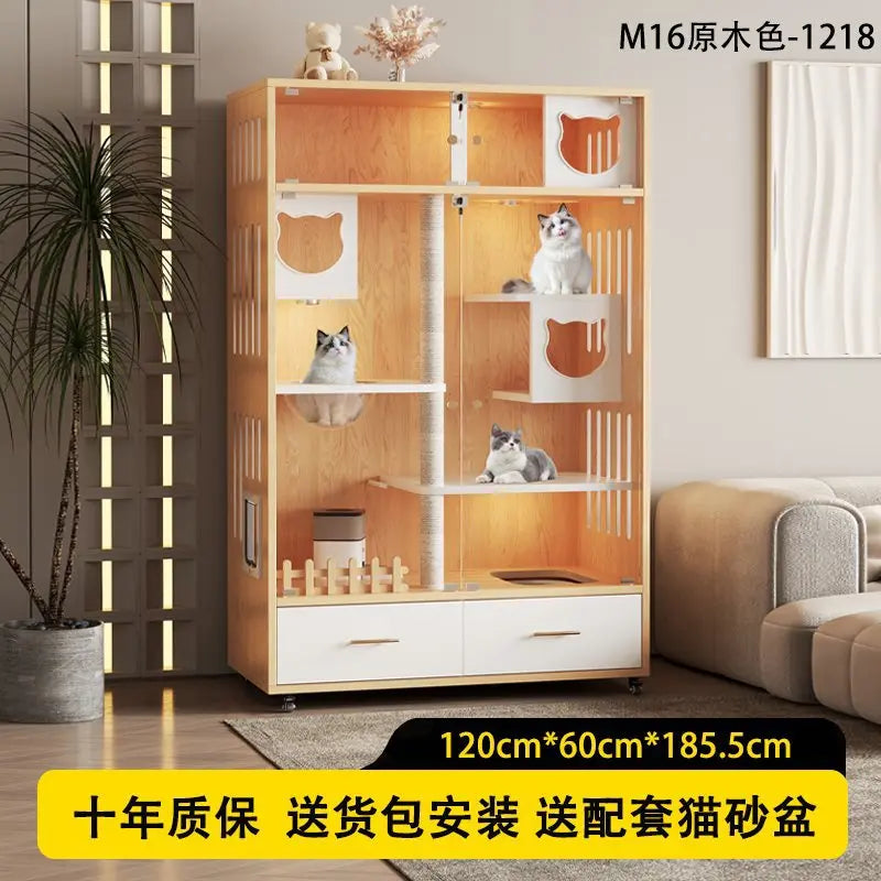 Cat nest cat villa solid wood household indoor litter box with toilet integrated cabinet luxury large cat house