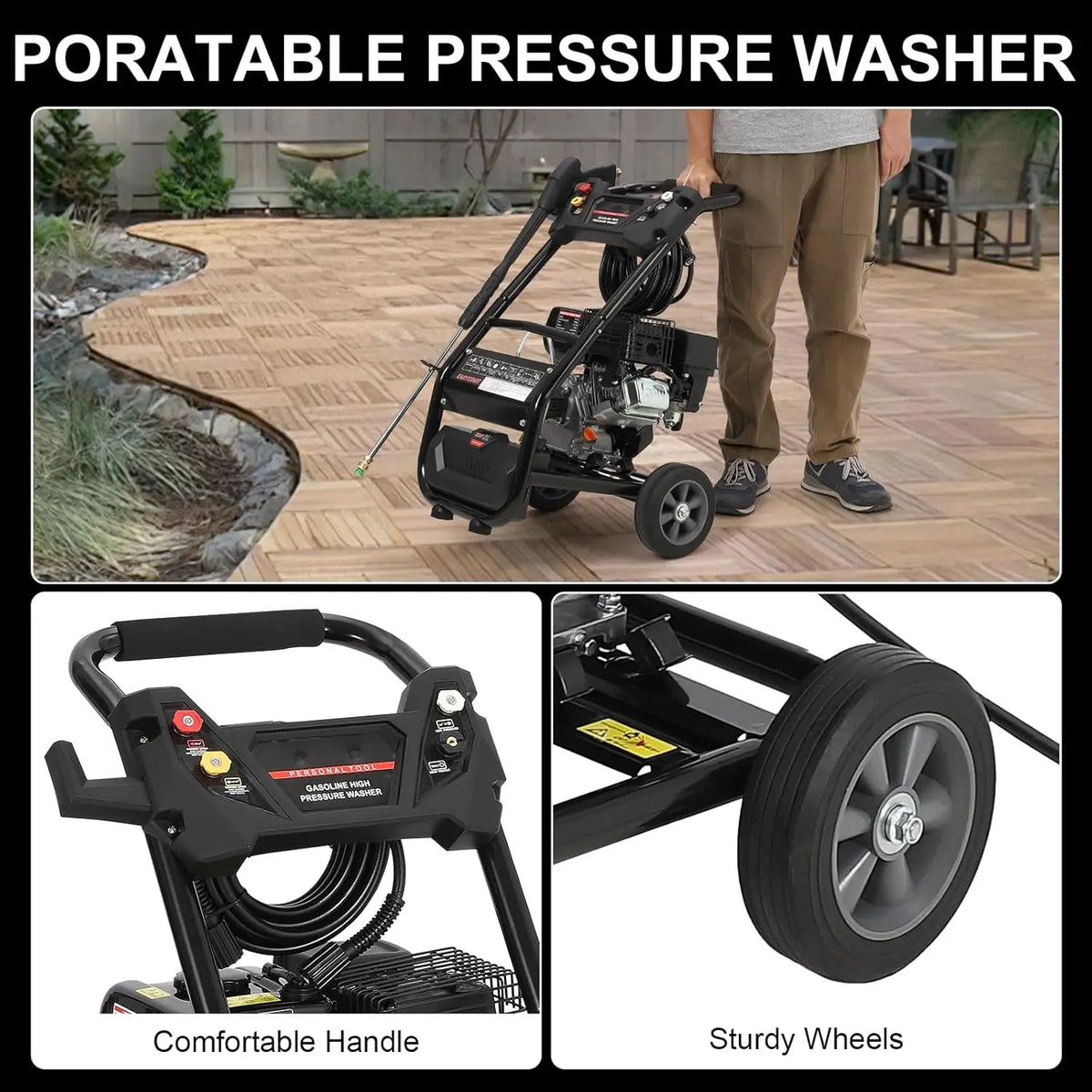 Gas Pressure Washer 3600PSI, 2.6GPM Gas Power Washer, High Pressure Wash Machine with Spray Gun,Hose&5 Quick Nozzle for Cleaning