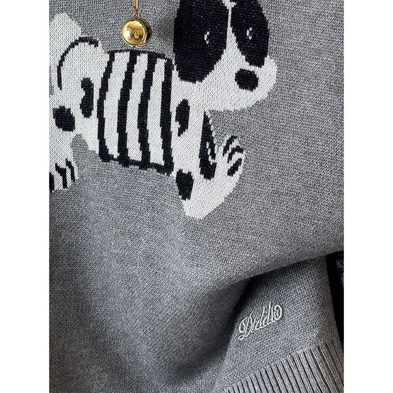 Women's Clothing Cartoon Jacquard Loose T-shirt Summer Casual Knit Short Sleeve Tees Lady Basic Large Size turn-down Collar Tops