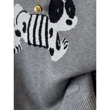 Women's Clothing Cartoon Jacquard Loose T-shirt Summer Casual Knit Short Sleeve Tees Lady Basic Large Size turn-down Collar Tops