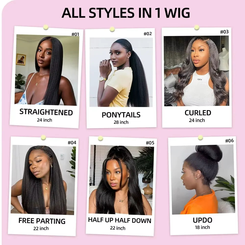 36 Inch Invisible Strap 360 HD Full Lace Glueless Wig Kinky Straight Frontal Wig Yaki Straight Lace Front Human Hair Wig