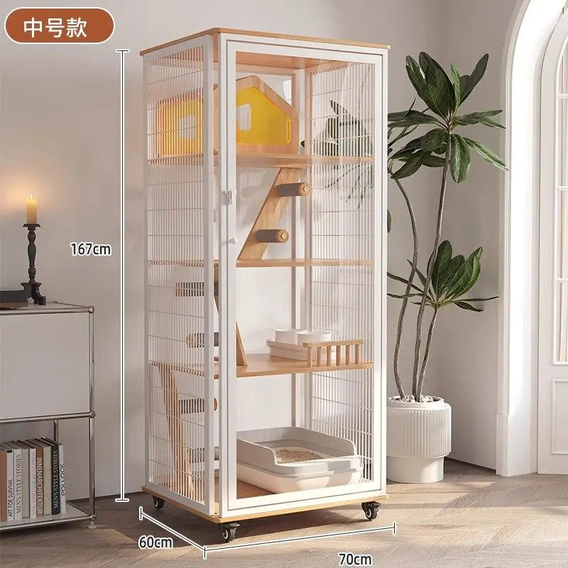 Solid wood luxury can put smart cat toilet integrated cat cage nest  panoramic view