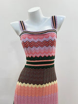 CHUJIE 2026 Summer Collection – French Vacation Style, Colorful Wave Knit Multi-Color Striped Slim-Fit Knit Camisole Dress