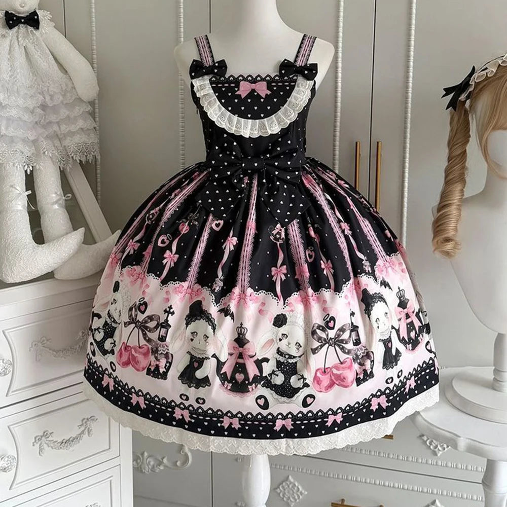Sweetheart Lolita Sakura Rabbit Story full Lolita dress schoolgirl cute jsk summer dress women Slight Strech