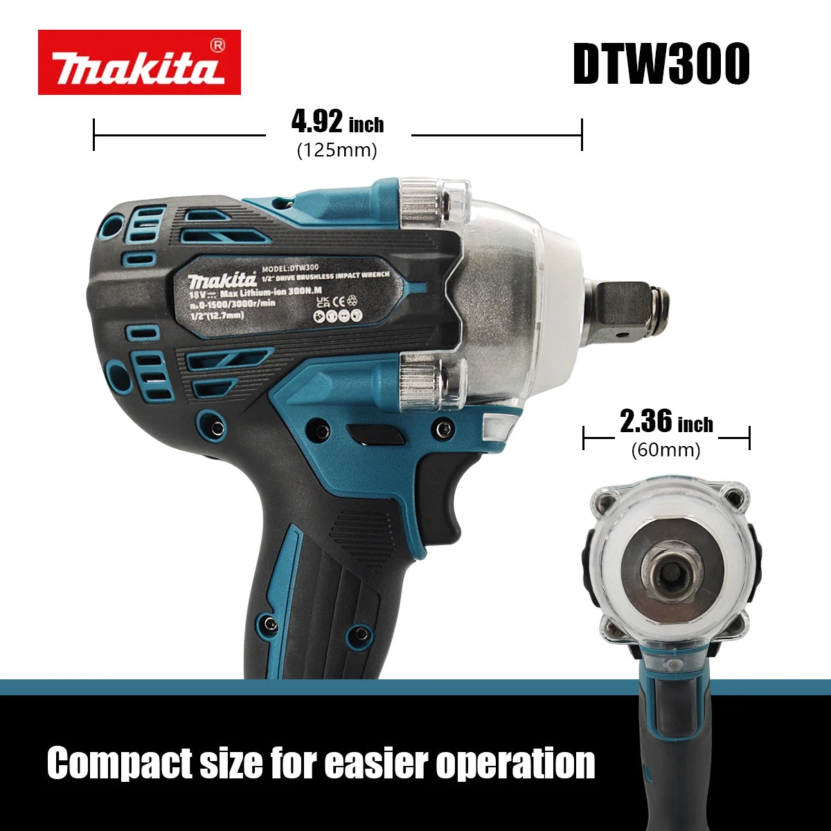 Makita DTW300 18V Tool Set Brushless Power Large Cordless Wrench 330Nm Torque Wind Cannon Remove Tire Lithium Auto Repair