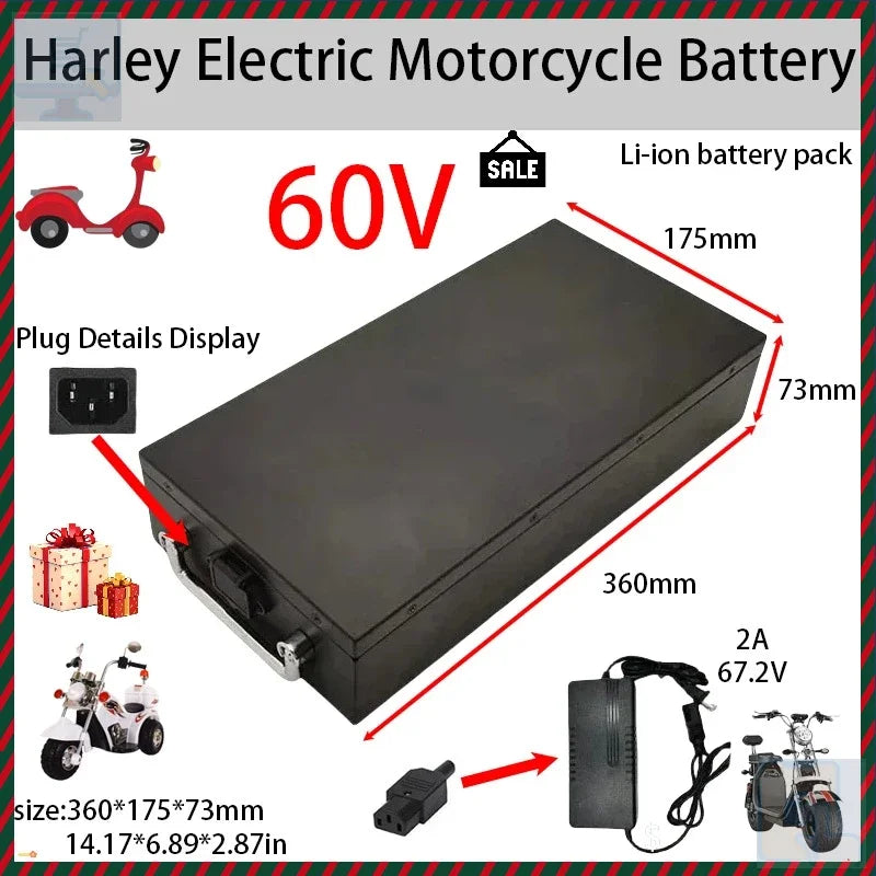 60V 20Ah-60Ah Electric Motorcycle Li-ion Battery Pack 2000W For Harley Two Wheel Foldable Citycoco Electric Scooter,Free Charg