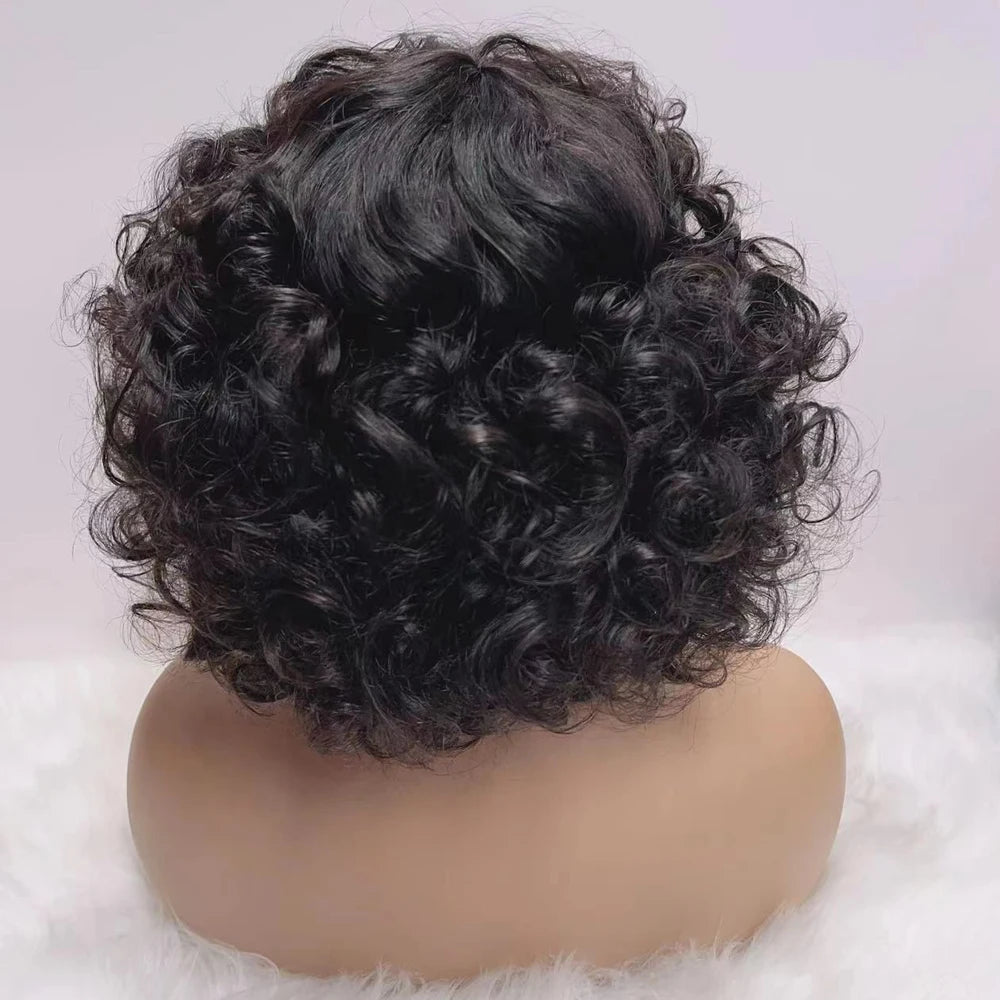 300% Pixie Cut Human Hair Wigs For Women Afro Rose Curly Funmi Glueless Wigs Human Hair Short Bouncy Curly Bob Wig With Bangs
