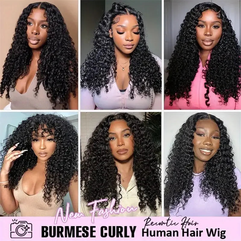7x6 Burmese Curly Human Hair Wigs13x4 13X6 HD Transparent Lace Front Wig Vietnamese Raw Human Hair 180% 200% Density