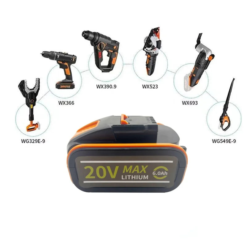 For worx 20V 6.0Ah Lithium battery Rechargeable WA3553 WA3551 WA3553.1 WA3570 for All WORX Electric and Garden Tools