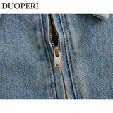 DUOPERI Women Fashion Solid Denim Dress Long Sleeves Female Chic Lady Casual Loose Short Dress