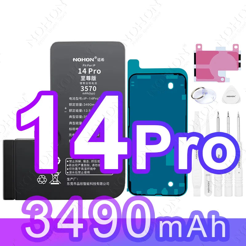 NOHON High Capacity Battery for iPhone 12 Pro Max 13 Mini 14 Plus 15 16 0 Cycle Replacement Li-ion Polymer Bateria with Tools