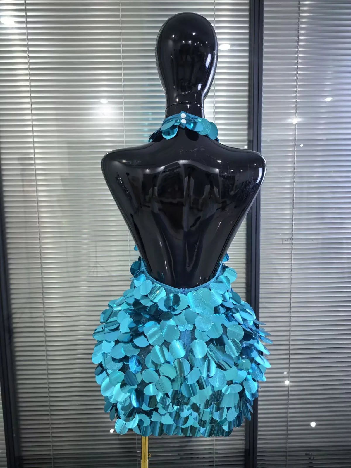 Shining Sequins Women Sexy Halter Off the Shoulder Backless Bodycon Mini Dress Nightclub Party Celebrate Bar Singer Stage Wear