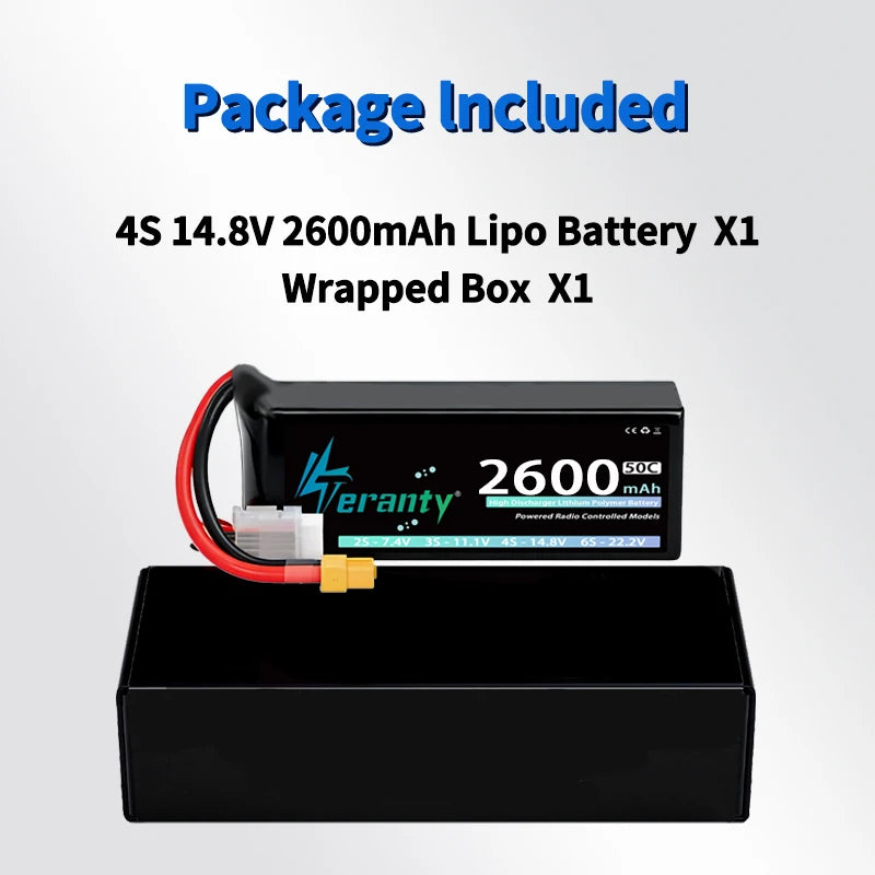 2PCS TERANTY 4S Lipo Battery 14.8V 2600mAh 50C/100C Softcase with T XT60 Plug Car Truck Buggy Helicopter Airplane RC Model Parts