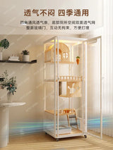 Villa Luxury Large Glass Cat Cabinet Solid Wood Cat House Home Indoor Cat Cage with Toilet