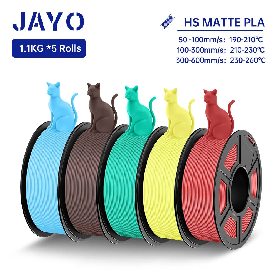 JAYO PLA Classic 3D Filament 1.75mm High Speed Matte PLA 3D Printer Filament Neatly Wound 3D Printing Materials 5Rolls/set
