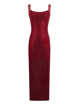 Sexy Square Collar Mesh Patchwork Diamonds Long Dress Women Backless Shiny Rhinestone Slim Dresses Evening Party Cocktail Gowns