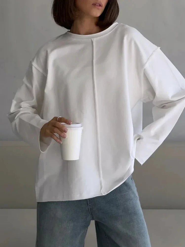 New Autumn Women's Cotton T-Shirt Long Sleeve Top Oversized Round Neck Pullovers 2026 Female Clothes Soft Basic Loose Shirts