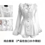 Japanese Gothic Lolita Dress Set Women Harajuku Y2k Bow Lace Ruffles Collar Mini Dresses Female Elegant Party Cute Dress